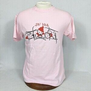 Vintage 80s SKI VAIL Colorado‎ Single Stitch Pink Shirt